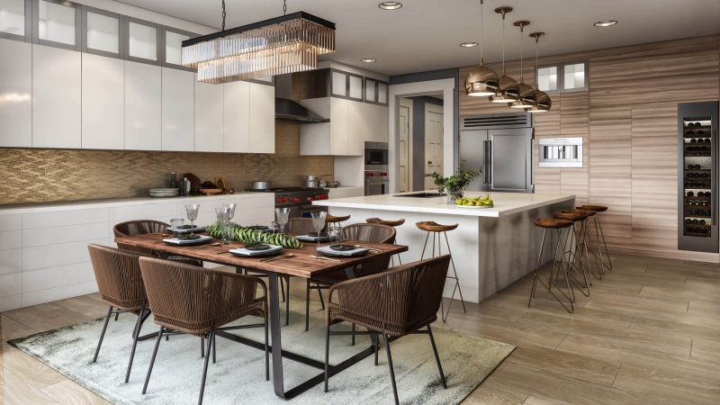 Virtual Staging of a Modern Kitchen with a Dining Zone