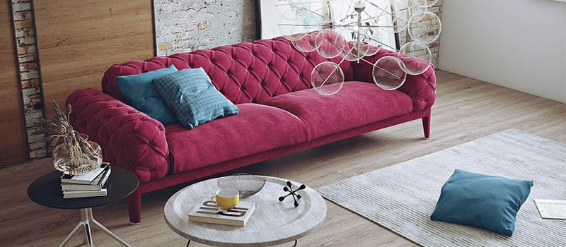 A Living Room with Pink Sofa on a 360 Virtual Tour