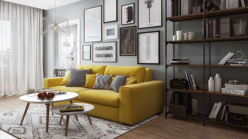 A Virtually Staged Photo of a Living Room with Decor and Furnishing