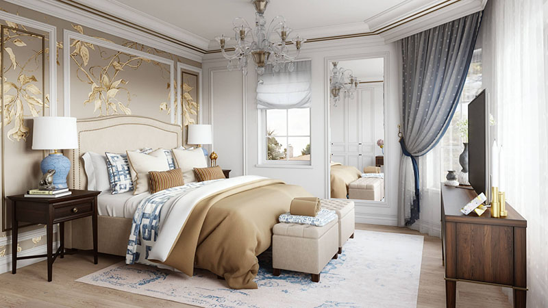 A Beige Bedroom Presentation in a Classical Real Estate