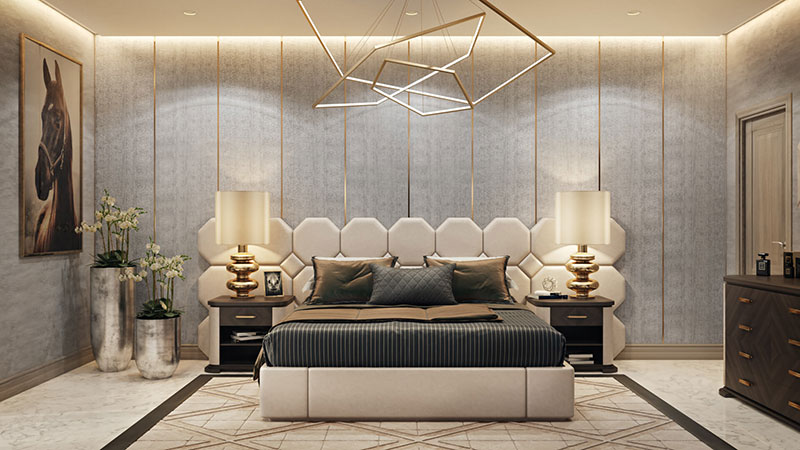 A Virtually Staged Room with Golden Accents