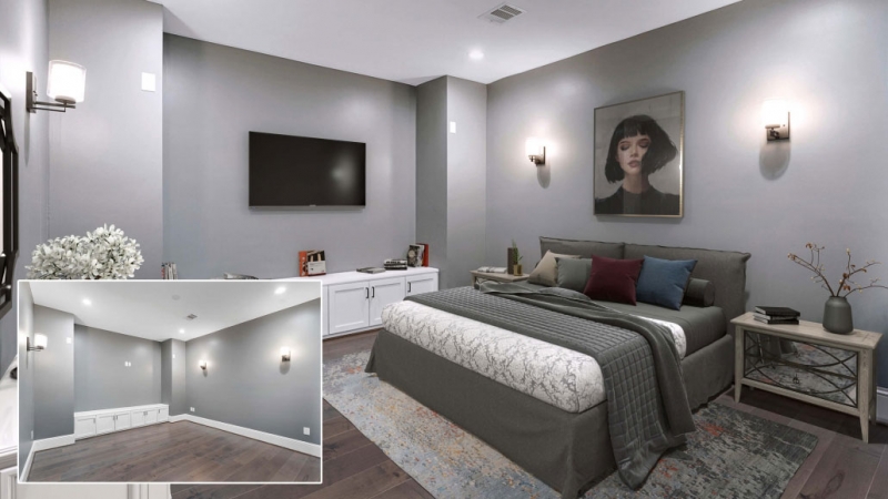 Before and After of Virtual Staging for a Bedroom