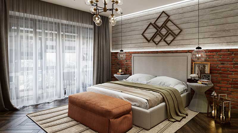 Virtual Room Design for a Modern Bedroom with Terracotta Accents