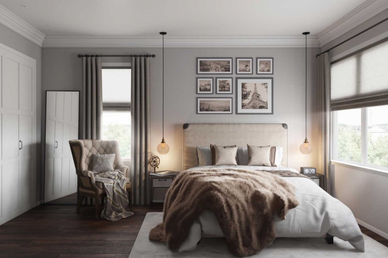 A Virtually Staged Bedroom Picture Made Out Of a 3D Floor Plan