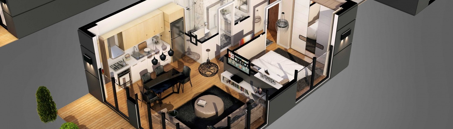 A Cut-Out Floor Plan with Virtual Staging for a Small Apartment