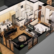 A Cut-Out Floor Plan with Virtual Staging for a Small Apartment