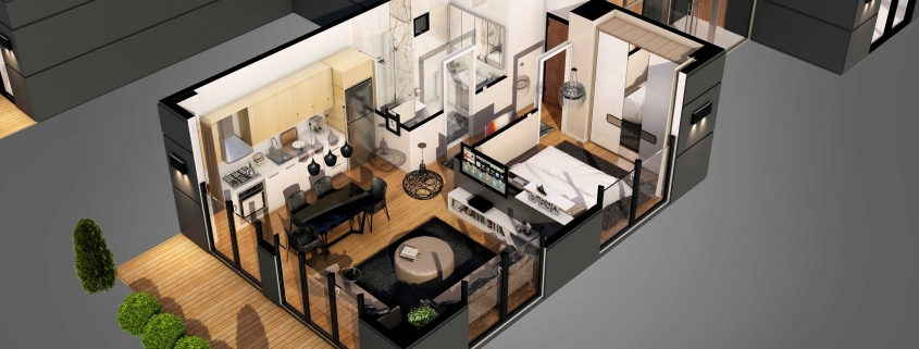 A Cut-Out Floor Plan with Virtual Staging for a Small Apartment