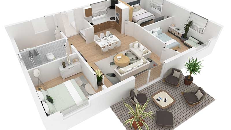 A Floor Plan of a House That Was Virtually Staged by CG Artists