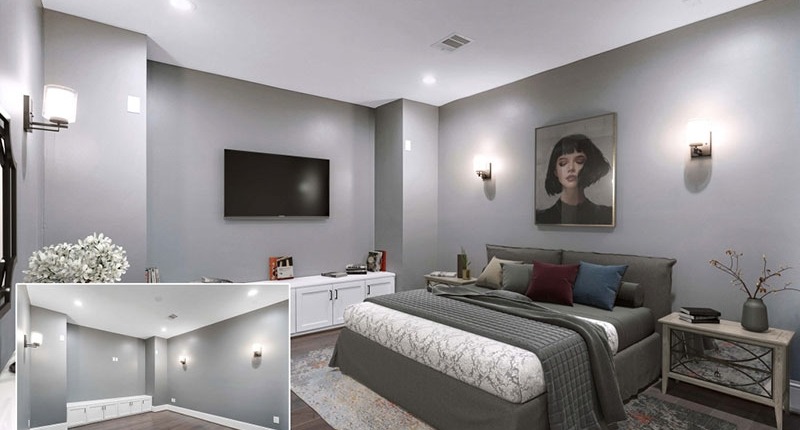 Before and After Images of Virtually Staged House in Minimalist Interior Design Style