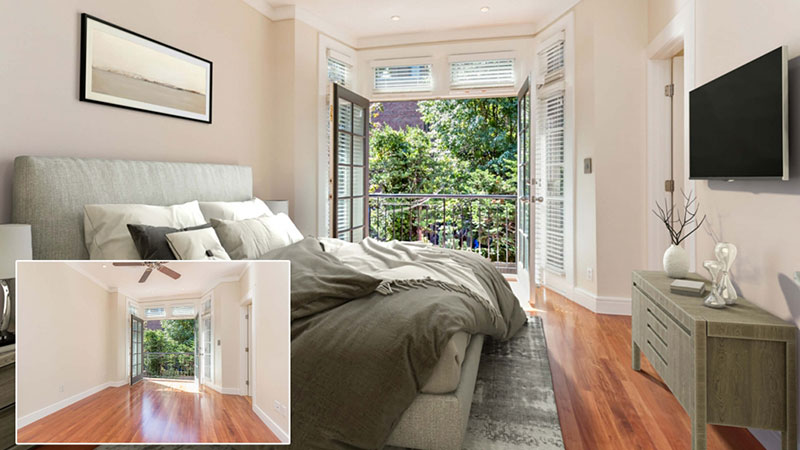 Before and After Doing Virtual Staging of a Bedroom to Sell a Home at a Good Price