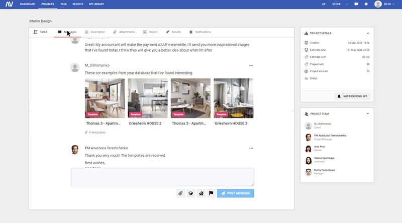 A Snapshot of Working in Our CRM-System on Digital Staging Project for a House Without Furniture