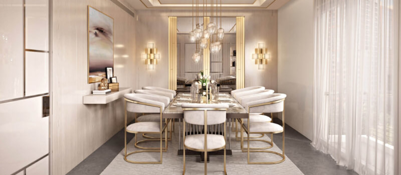 Photorealistic 3D Render of a Dining Area in the Neutral Color Palette