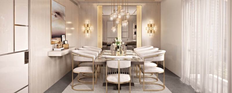 Photorealistic 3D Render of a Dining Area in the Beige Color Palette